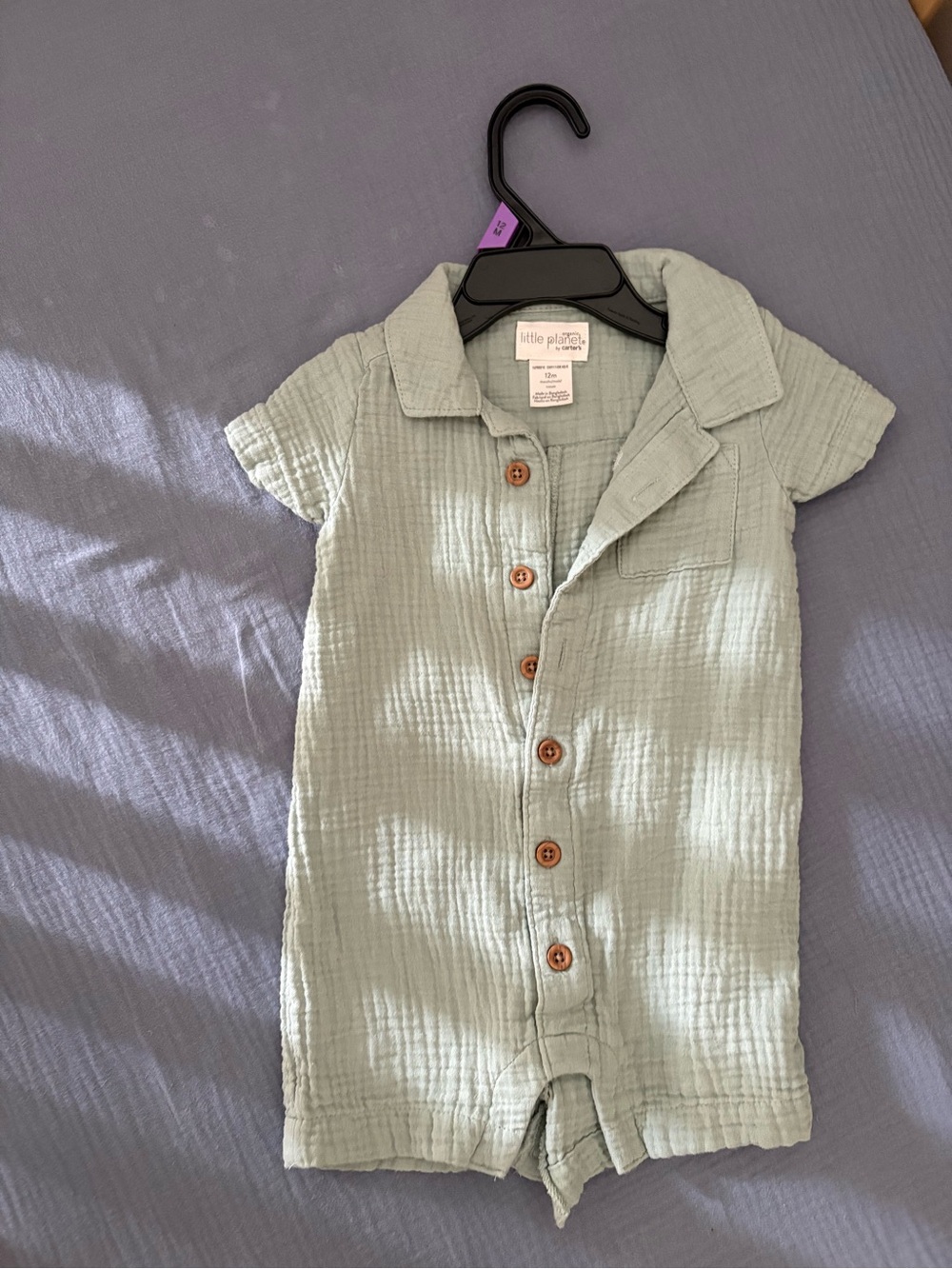 Little Planet Sage Green Muslin Baby Romper